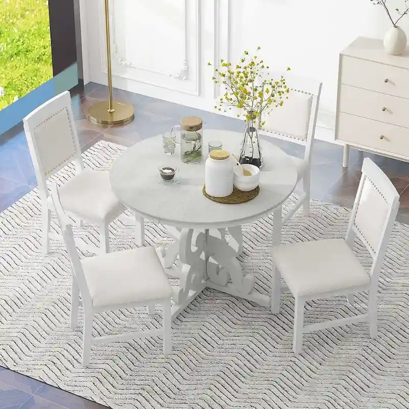 58 Traditional Extendable Dining Table Set with 4 Upholstered Chairs