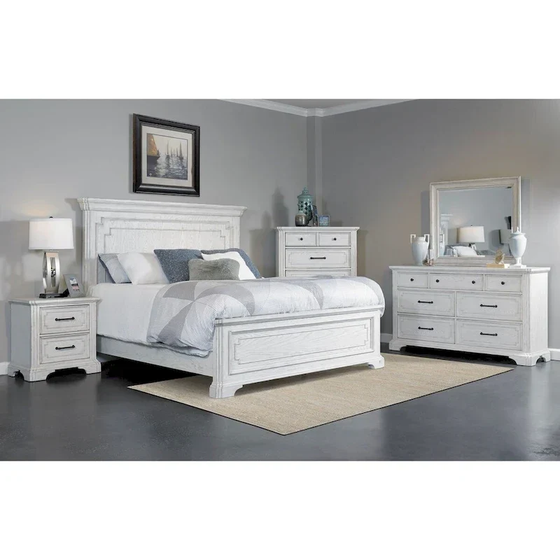 Wood Panel Bed, White Mist