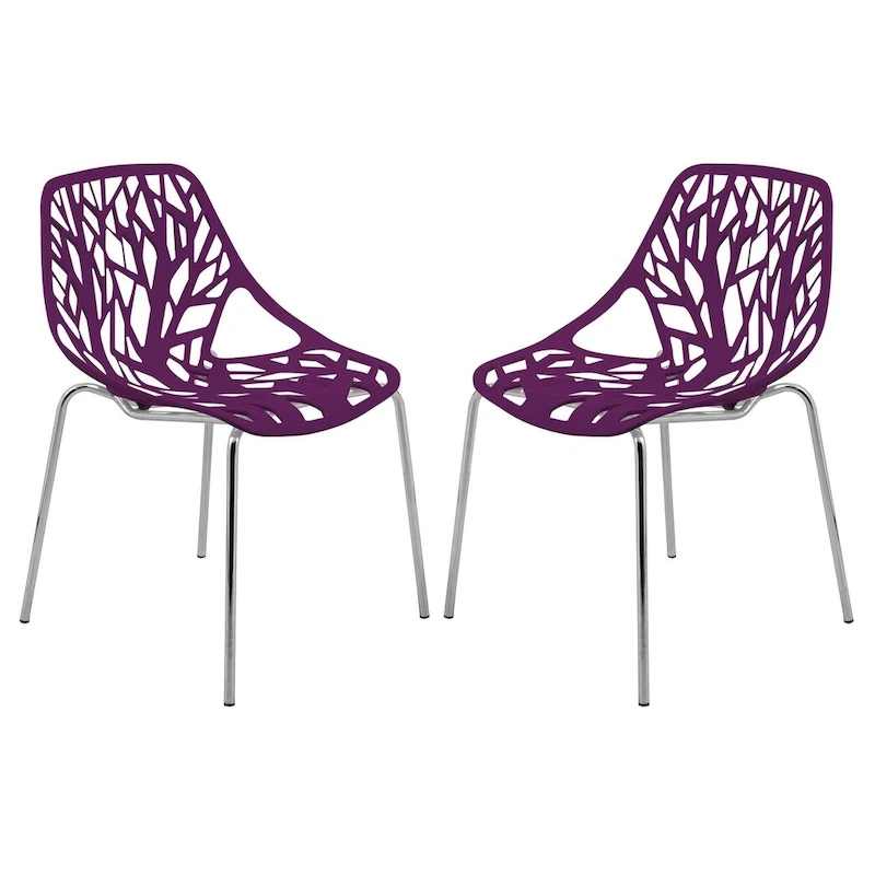 Asbury Stackable Dining Chair with Chrome Legs (Set of 2) Modern Cut-Out Design Backrest Side Chair