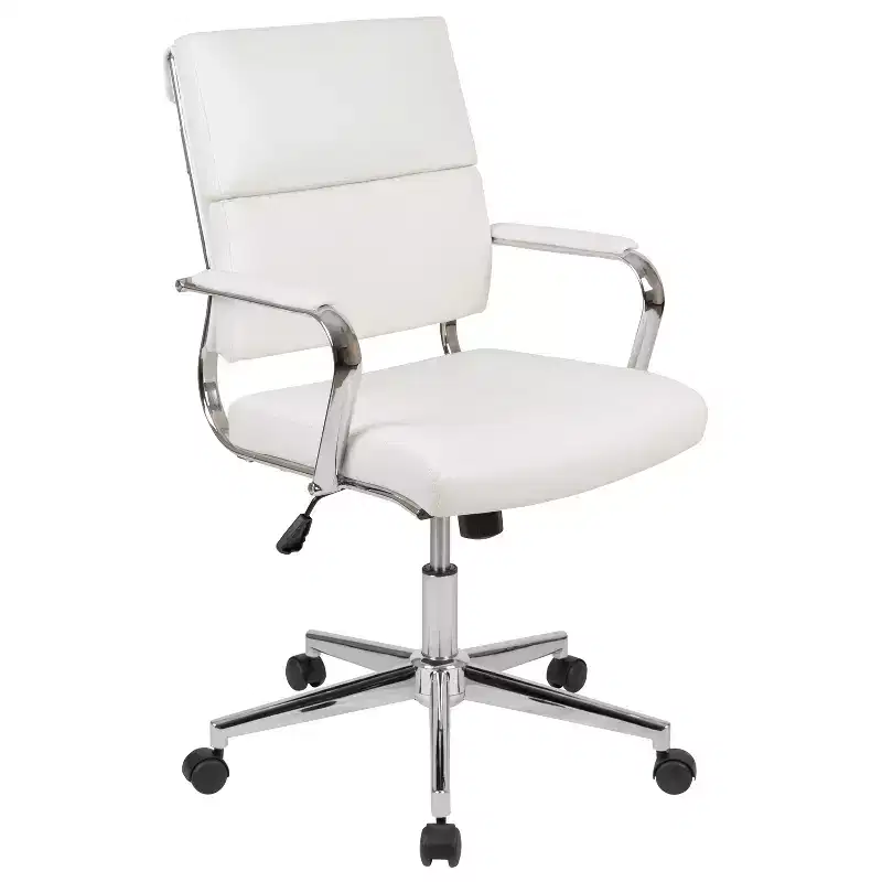 Ergonomic Swivel Office Chair, Panel Style Mid-Back with Padded Metal Arms & Base