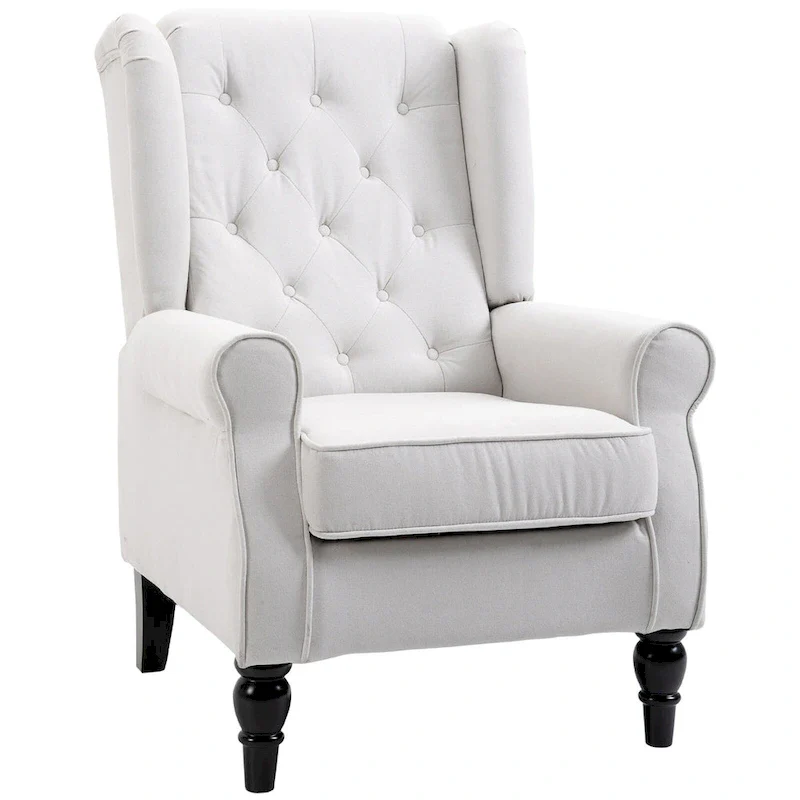Cream White Modern 29.3  High Back Tufted Accent Chair with Wingback Design