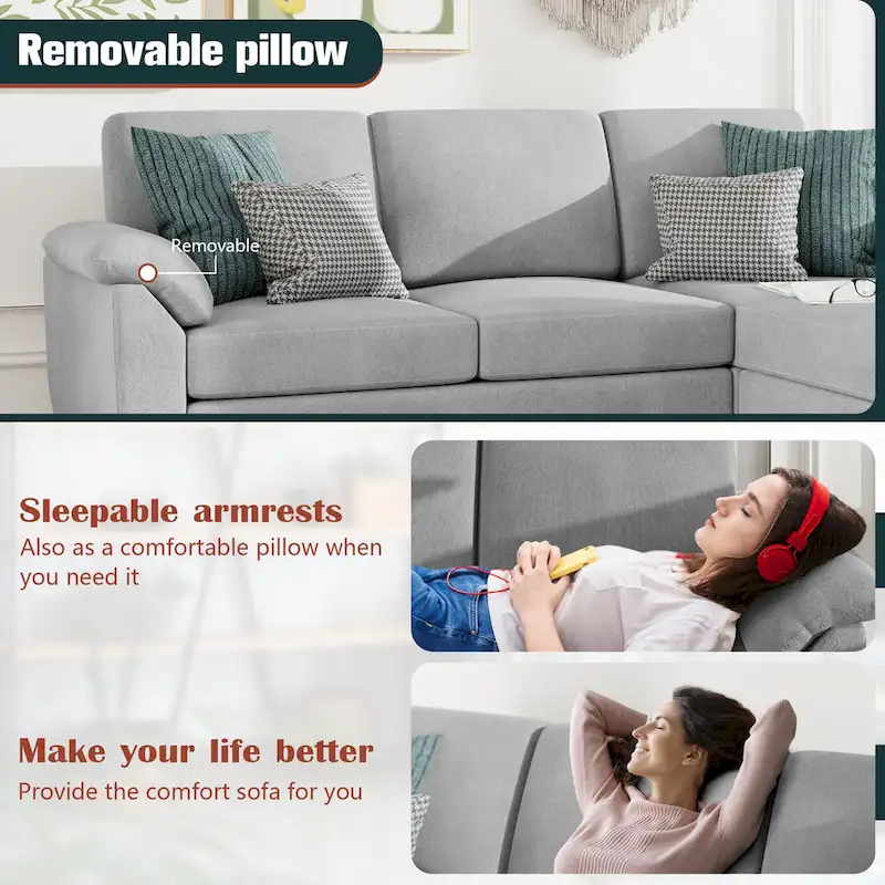 Futzca 79 Convertible Sectional Sofa Couch, 3 Seat L Shaped
