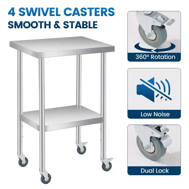 Stainless Steel Table for Prep & Work, Commercial Heavy Duty Prep Table with Adjustable Undershelf for Restaurants
