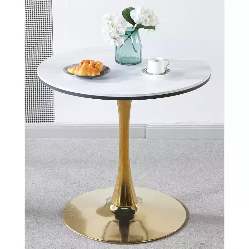 MAYEERTY Coffee Table 31.5in Golden and White Tulip Table Mid Century Pedestal Leisure
