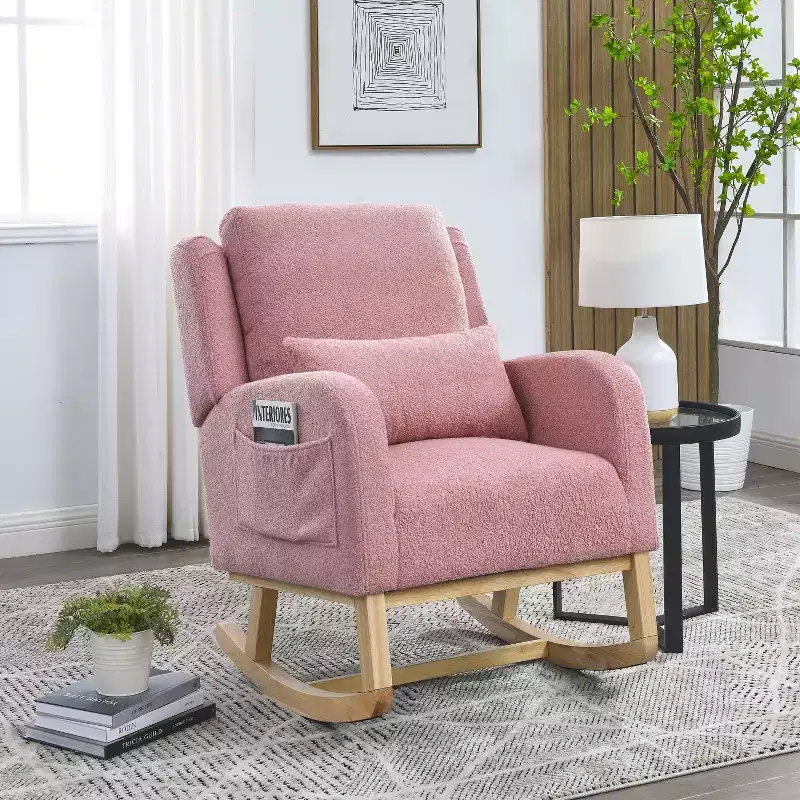 Okak Modern Accent Chairs for Bedroom, 27.5 W Modern Accent High Back Living Room Casual Armchair Rocker with One Lumbar Pillow