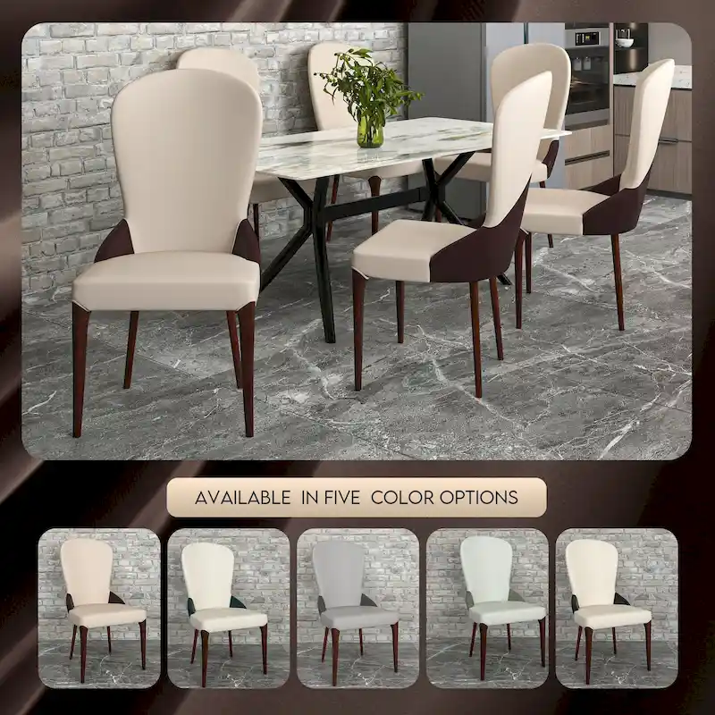 Leather Upholstered Solid Wood Dining Chair with Two-Tone Design