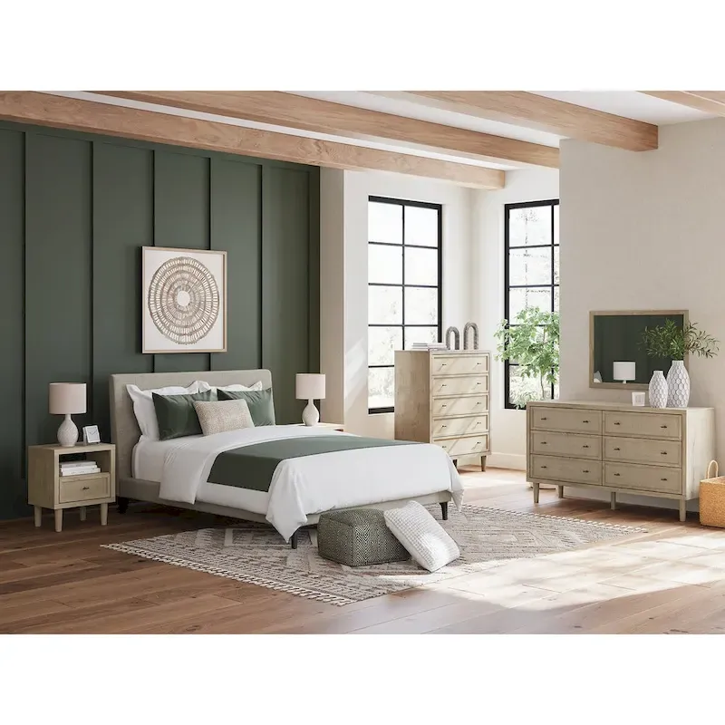 Soft Gray Queen Upholstered Bed with Roll Slats