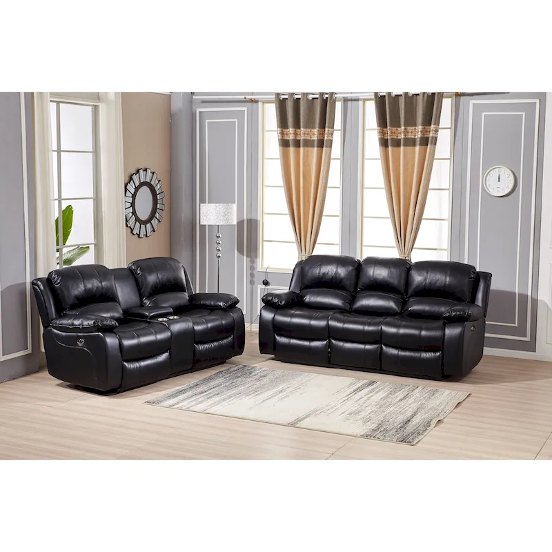 Betsy Furniture 2 Piece Bonded Leather Power Reclining Living Room Set, Sofa and Loveseat
