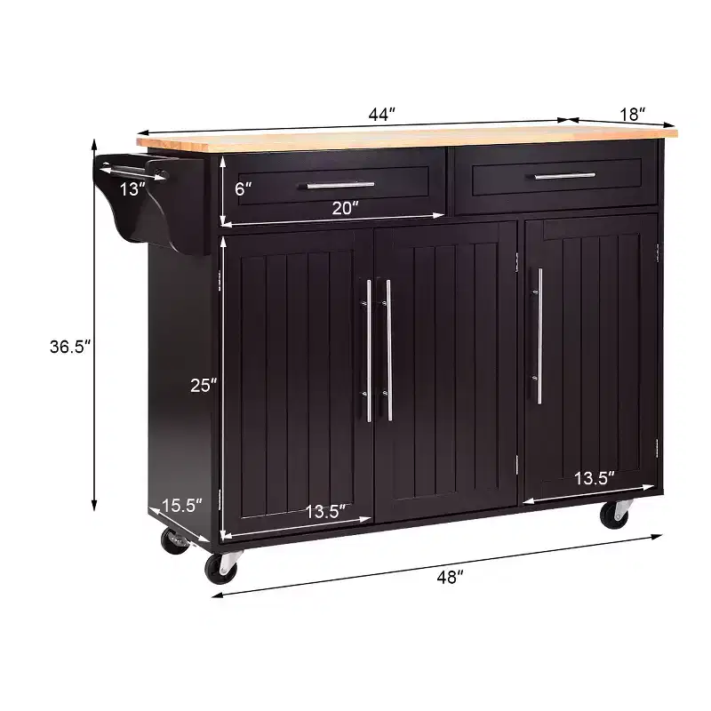 Costway Kitchen Island Trolley Cart Wood Top Rolling Storage Cabinet w/Knife Block WhiteBrown