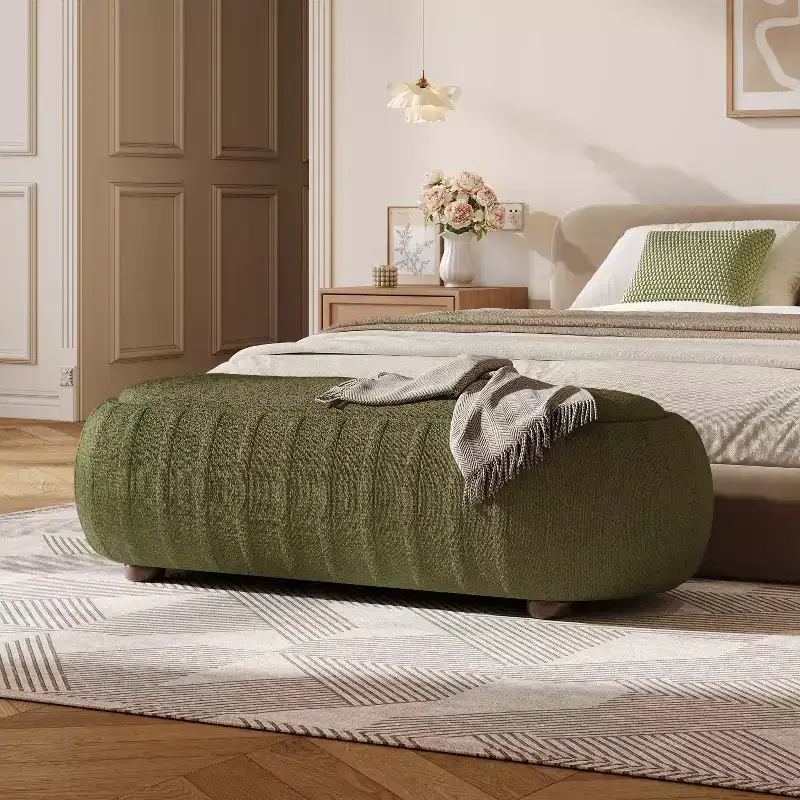 Christopher Knight Home Jyoti Modern Wooden Boucle Upholstered Ottoman with Oval Shape