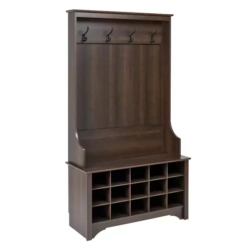 Hall Tree with Shoe Storage, Drifted Gray