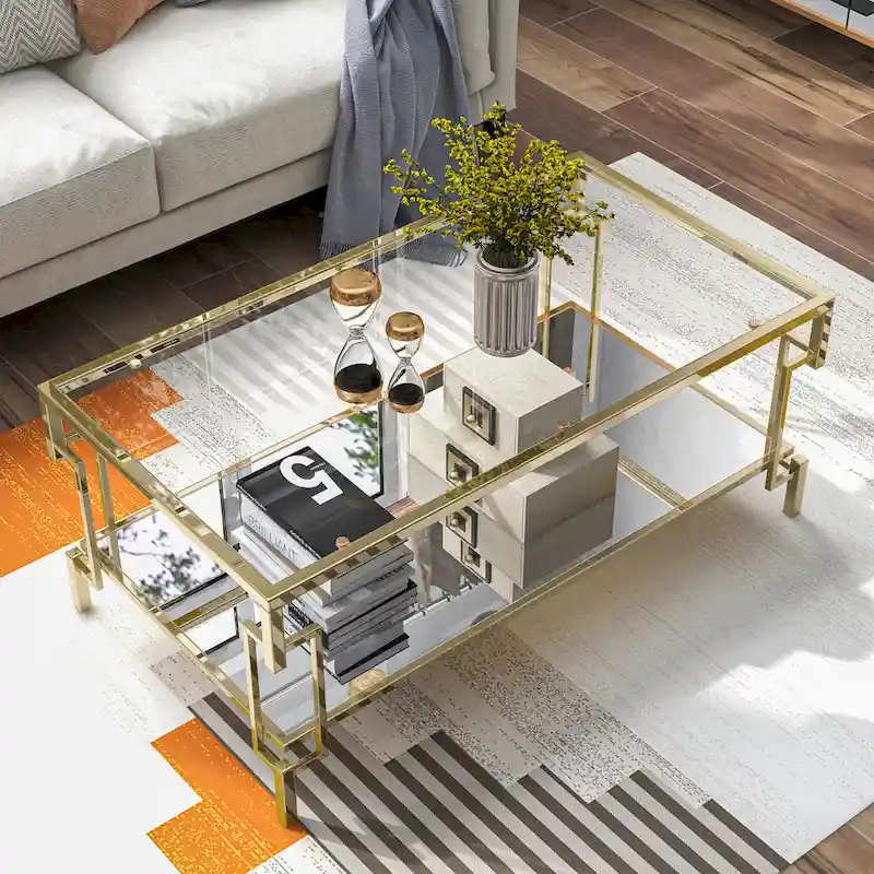 43-inch Glass Top 1-Shelf Coffee Table