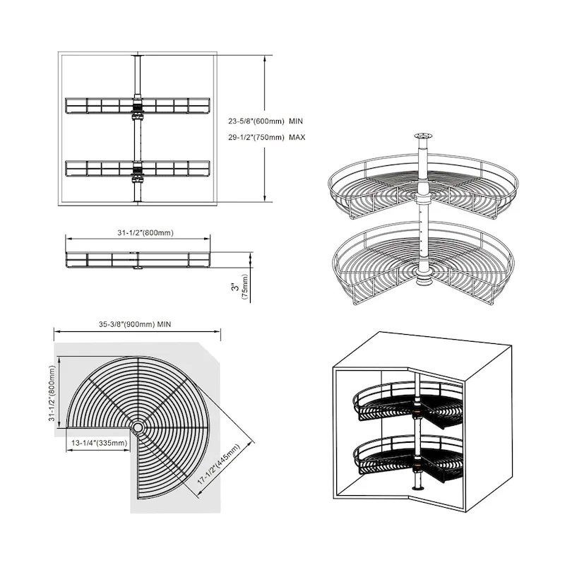 Dowell Lazy Susan 32 Diameter - 270 Degree Double Rack Stainless Steel