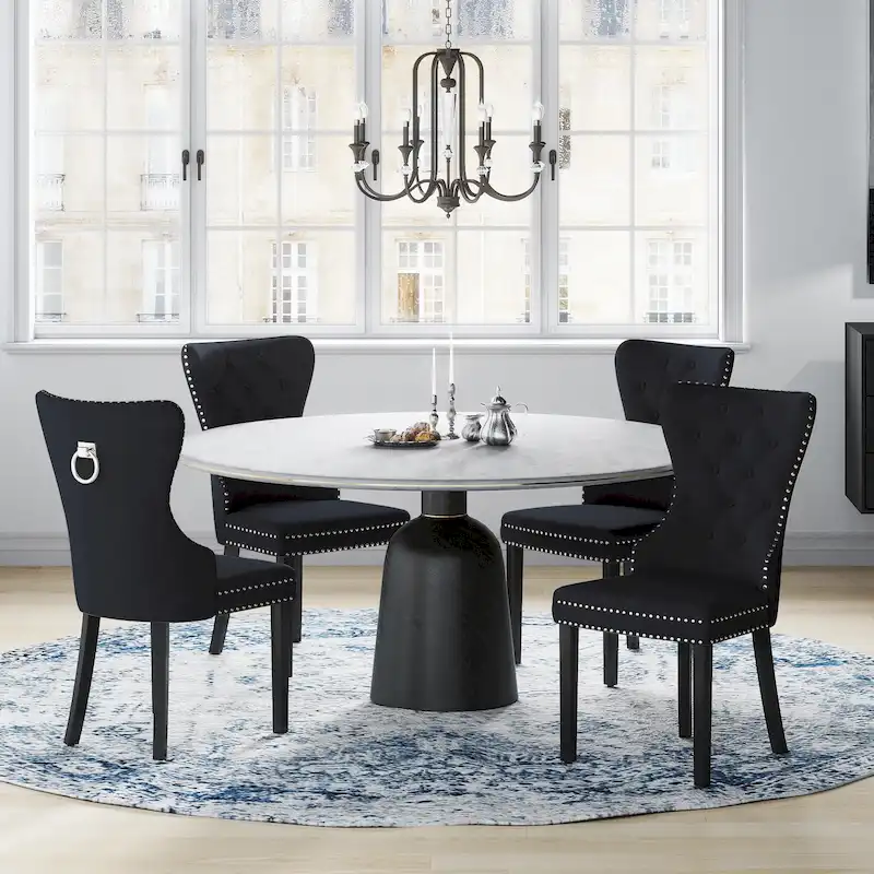 Tufted Wingback Dining Chair with Nailhead and Ring Pulls