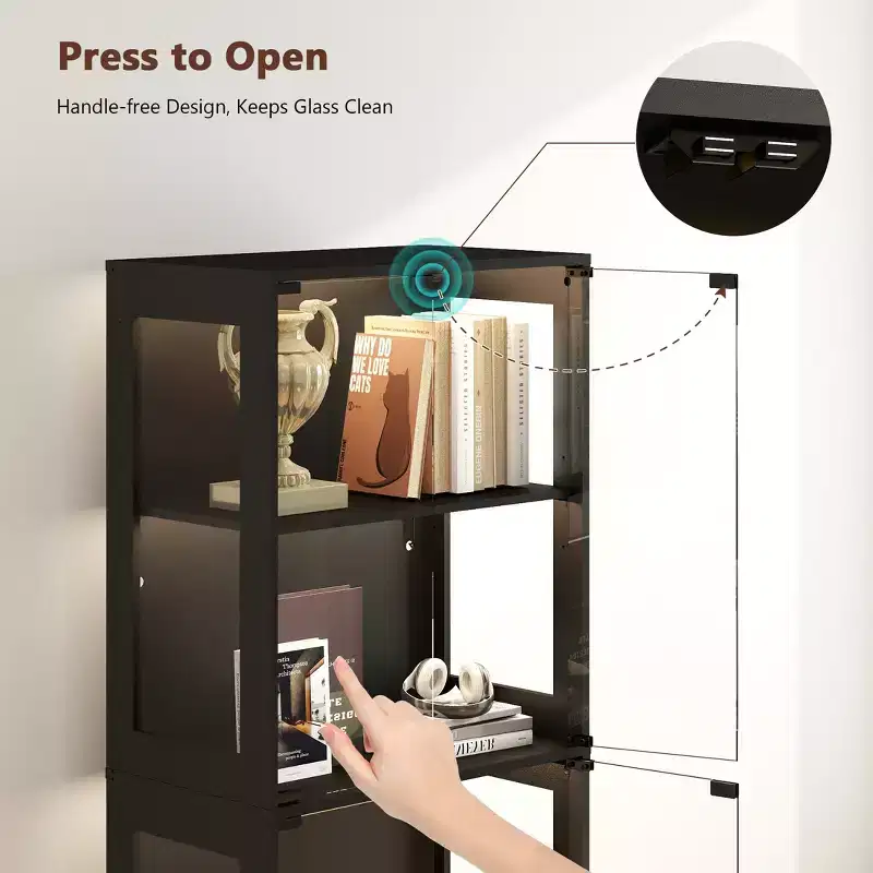 Skyzoo 5-Tier Glass Display Cabinet with LED Lights & Adjustable Shelves & 1 Drawer, Curio Cabinet for Home & Office