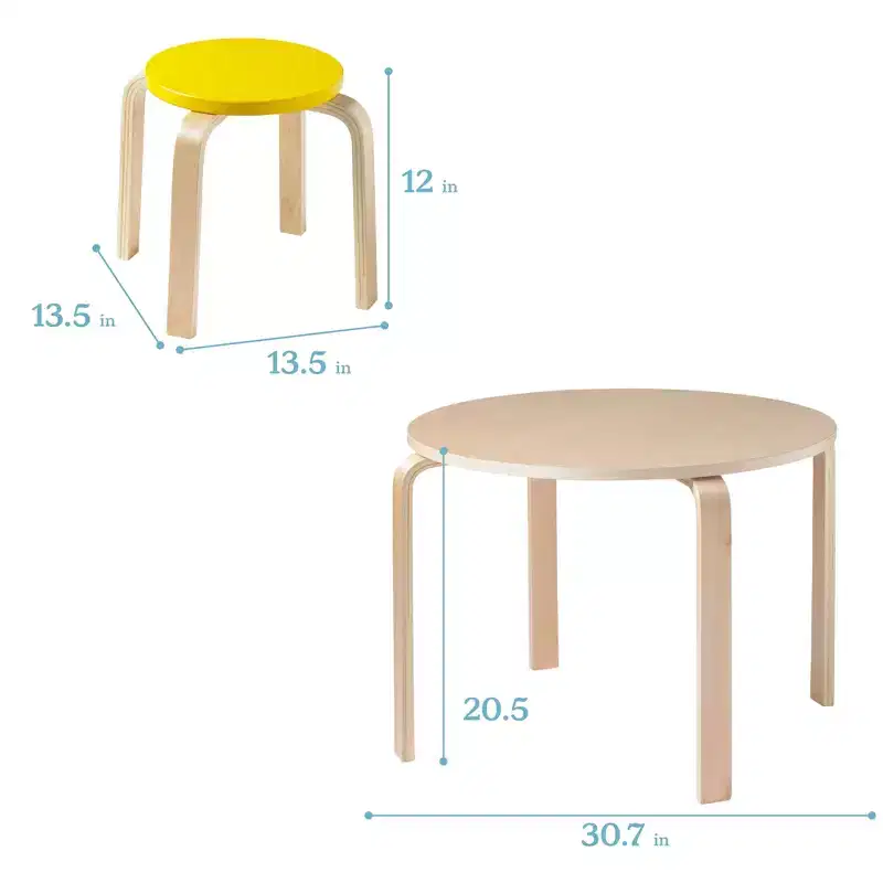 ECR4Kids Round Bentwood Table and Stool Set, Childrens Furniture, 5-Piece