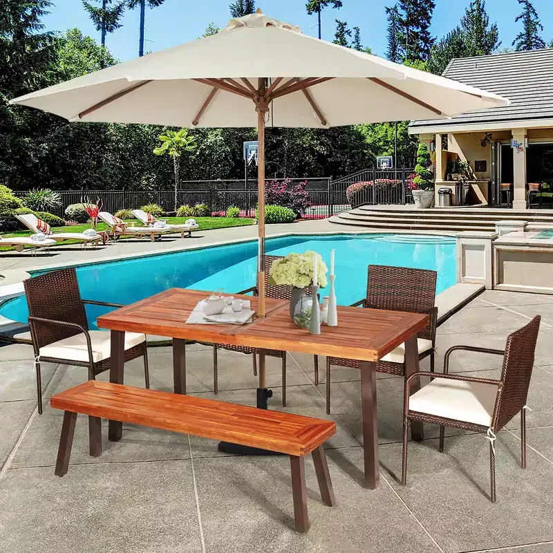 Orange & Brown Rectangular Dining Table, Acacia Wood, Seats 4