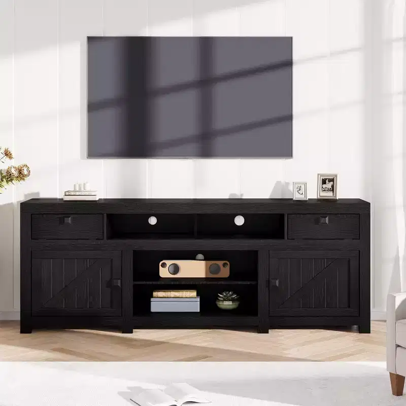 70.1 Farmhouse Wood TV Stand for 70 Inch TVs, Entertainment Center with Drawers, Adjustable Shelves & Cable Management for Living Room & Bedroom