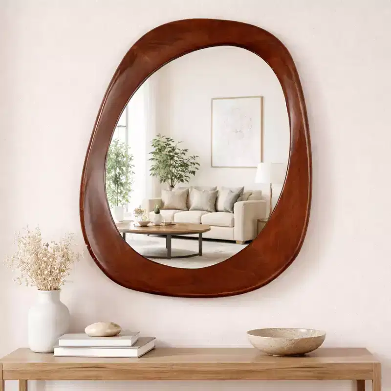 Decorative Oval Mango Wood Wall Mirror for Bedroom Decor - Elegant Wall Accent for Dorm, Bedroom Vanity or Living Room Styling - 35, Brown & Tan