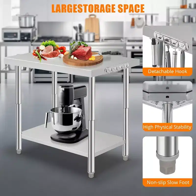 36x24x35 in Kitchen Prep Worktable with Adjustable Under Shelf, Stainless Steel Utility Table for Restaurant, Garage, or Hotel