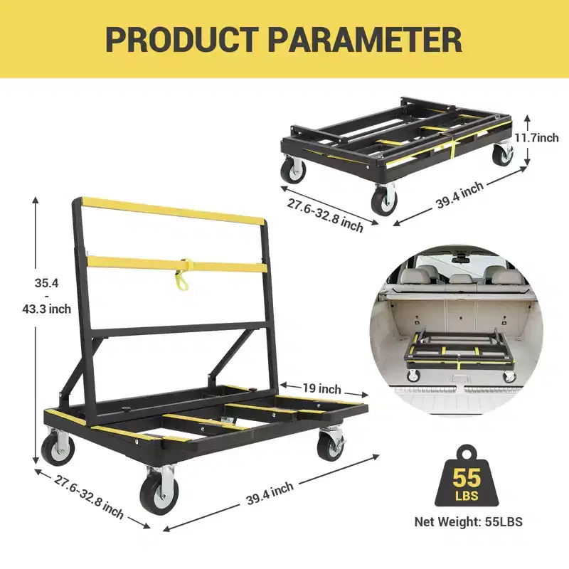 COZONY Folding Drywall Cart, 2200 lbs Capacity Extendable Panel Dolly with 4 Swivel Casters, for Sheetrock, Plywood and Lumber