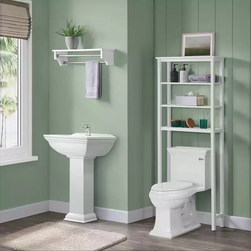 Dover Over the Toilet Organizer with Open Shelving and Two Towel Rods White - Alaterre Furniture
