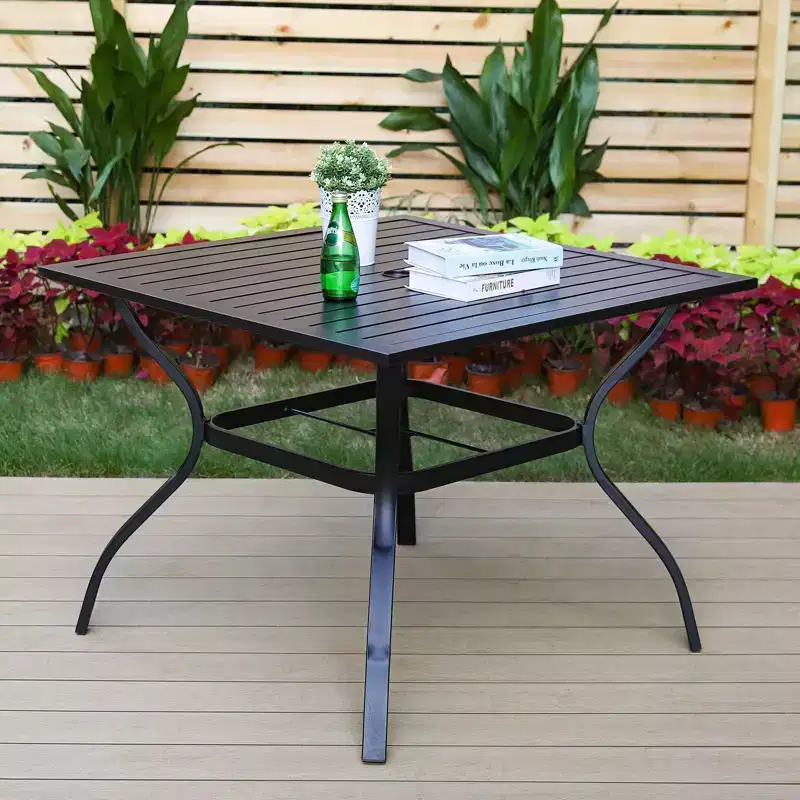 5pc Patio Set with 37" Square Metal Gridded Table with Umbrella Hole & Arm Chairs - Captiva Designs: Outdoor Furniture Set