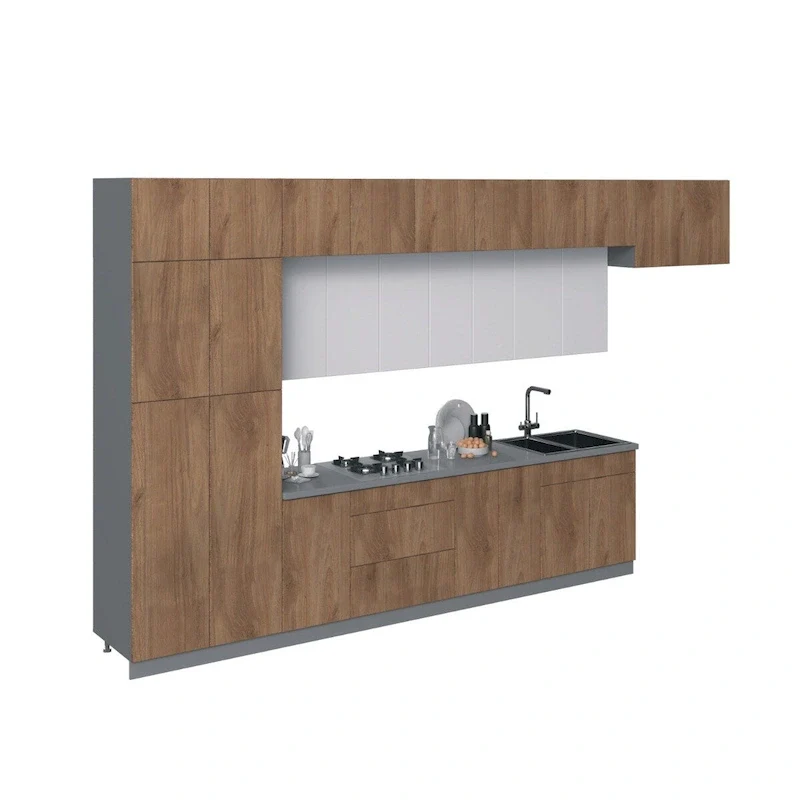 Modern Kitchen Cabinet Set, White/Black/Silver/Tan – 180 x 107 cm