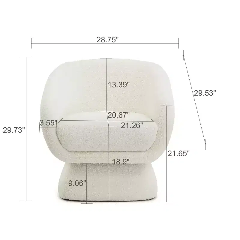 White Boucle Upholstered Accent Chair,Leisure Armchair with Enlarged Seat,Square Base,Solid Wood Frame,Reading Chair for Living Room,Bedroom
