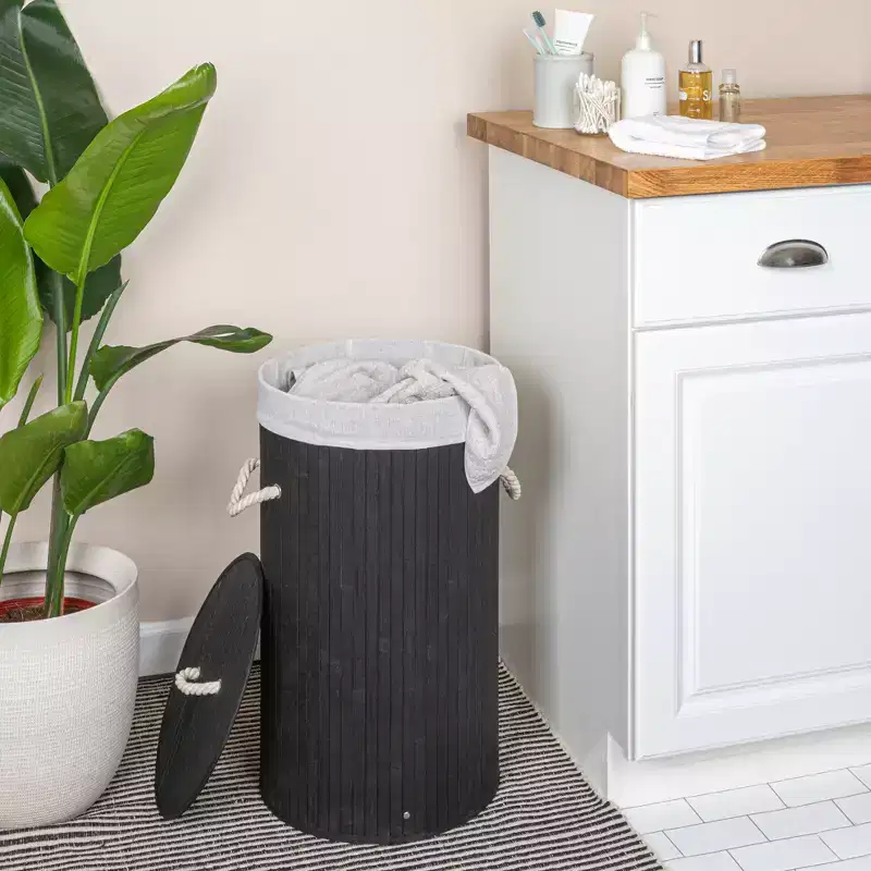 Bamboo Laundry Hamper with Rope Handles, Lid and Removable Machine Washable Laundry Bag
