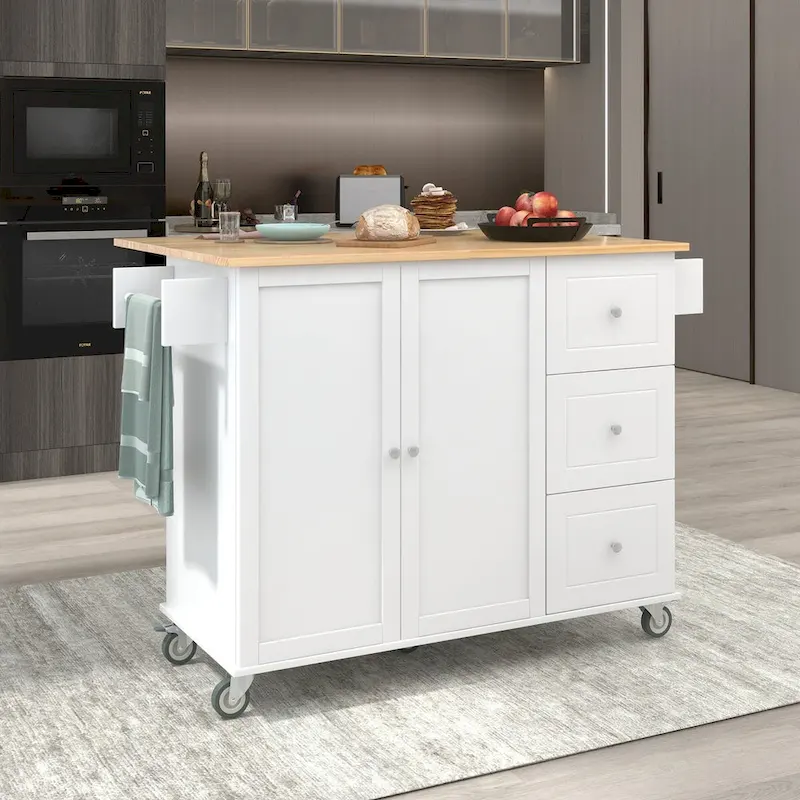 Multifunctional Kitchen Cart with Spice Rack and Adjustable Shelves