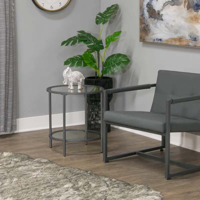 Carbon Loft Heimlich Glass with Metal Frame Round Modern Glass End Table