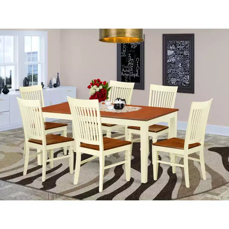 Dinette Set 7 Piece - Kitchen Table with 6 Chairs - Solid Wood Dining Set - Extendable Table - Classic Design