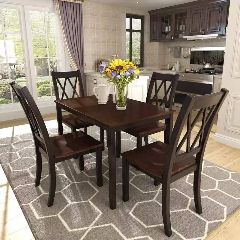 5 Pieces Dining Table Set for 4, Wood Rectangle Kitchen Table Set with 4 Chair, Farmhouse Dining Set for Kitchen