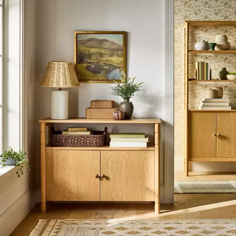 Modern Turned Wood 2 Door Cabinet Brown - Threshold™ designed with Studio McGee