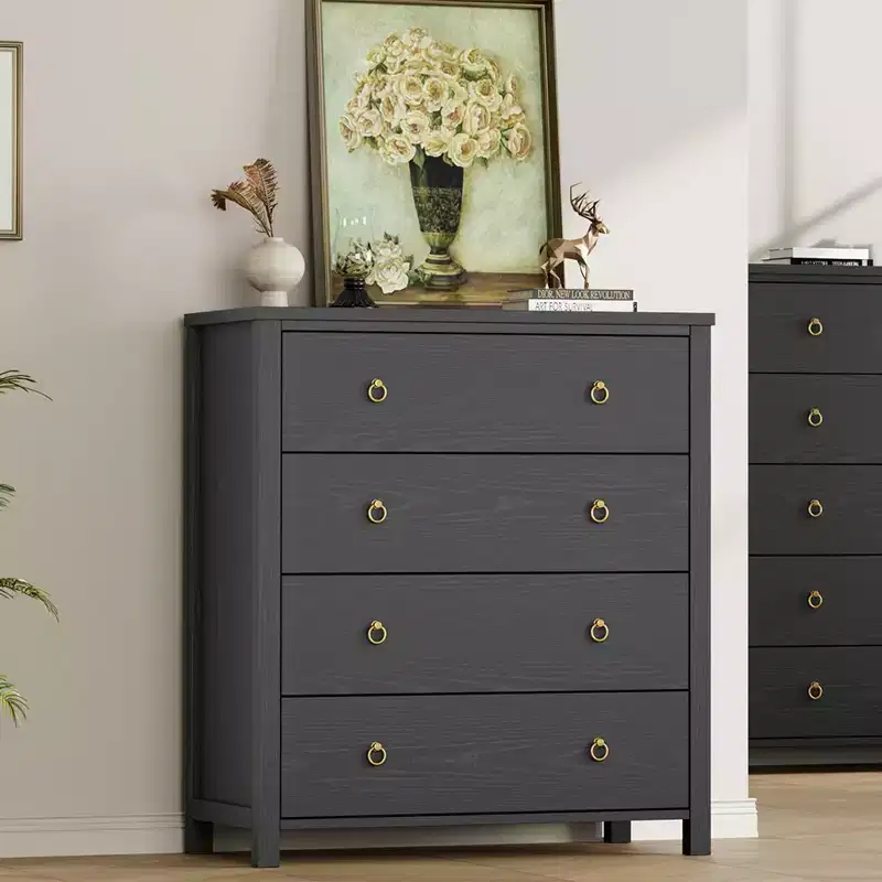 4-Drawer Tall Dresser - 37 Bedroom Chest for Closet, Nursery, Living Room & Hallway Storage