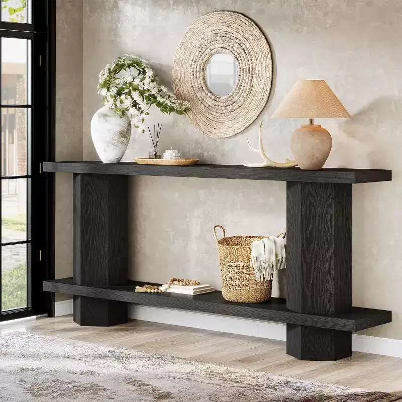 Lantine 71-Inch Long Console Table for Entryway, Wooden Sofa Table Behind Couch, for Living Room, Hallway, Foyer, Black