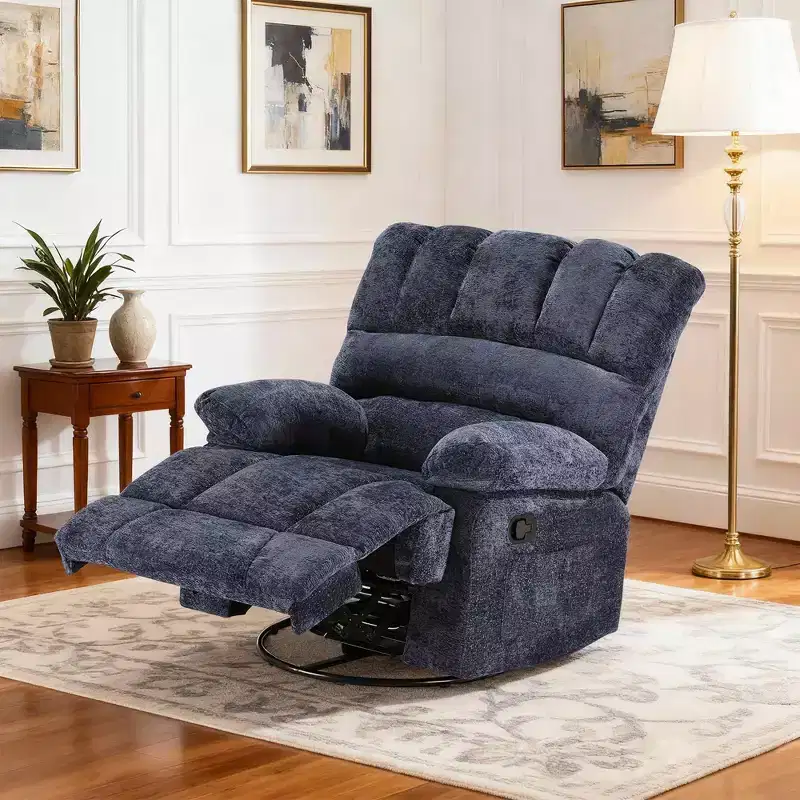 MAYEERTY Blue Oversized Swivel Rocker Recliner Sofa for Adults, Chenille, Perfect for Living Room