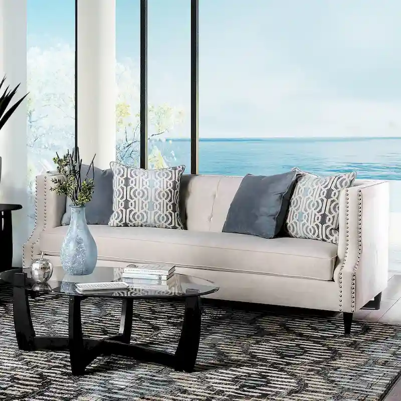 Nall Transitional Fabric Upholstered Tufted Back Tuxedo Arms Sofa by Furniture of America