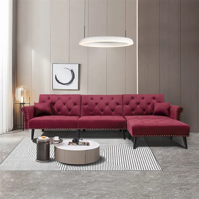 Aukfa Velvet Convertible Sleeper Sectional Sofa Bed - 114.5 W