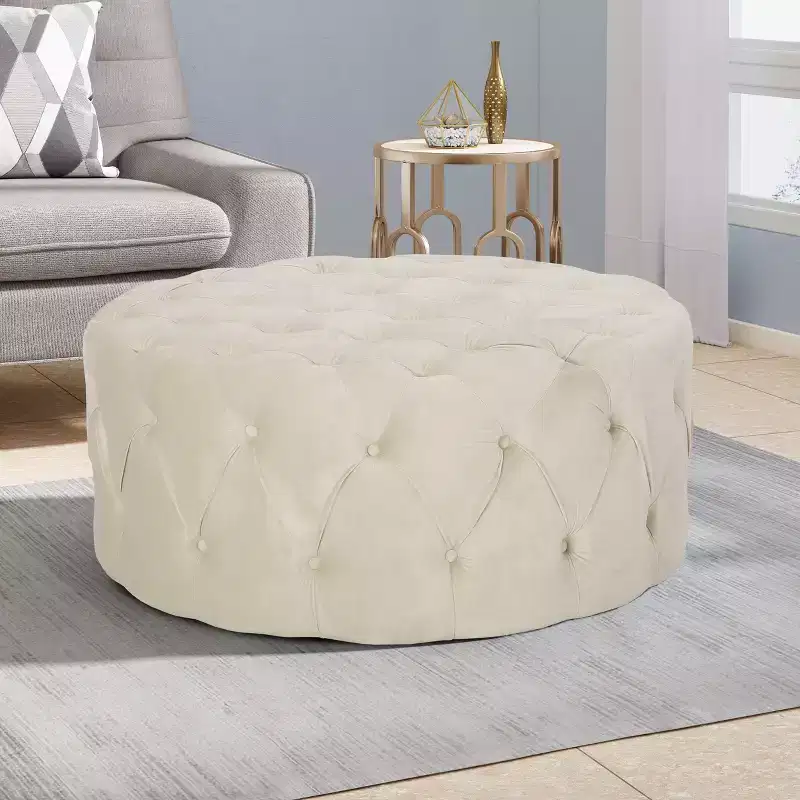 Modern Glam Velvet Tufted Circular Ottoman