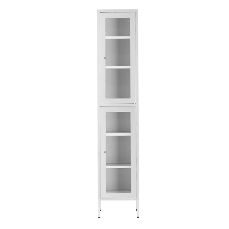 71-inch White Two Clear Door Metal Cabinet