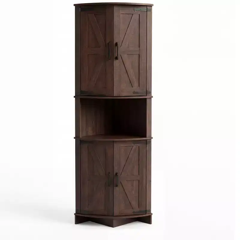COZONY 65 Farmhouse Corner Cabinet with Doors and Adjustable Shelves, Tall Corner Pantry Storage Cabinet for Kitchen Living Room
