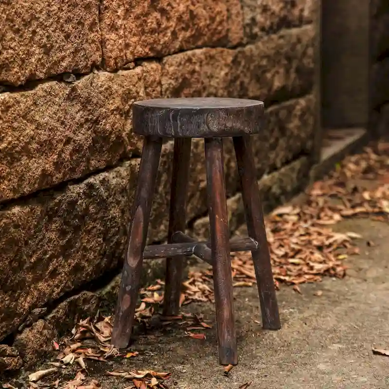 Antique Round Wooden Chair Log Cabin Stools Set of 2