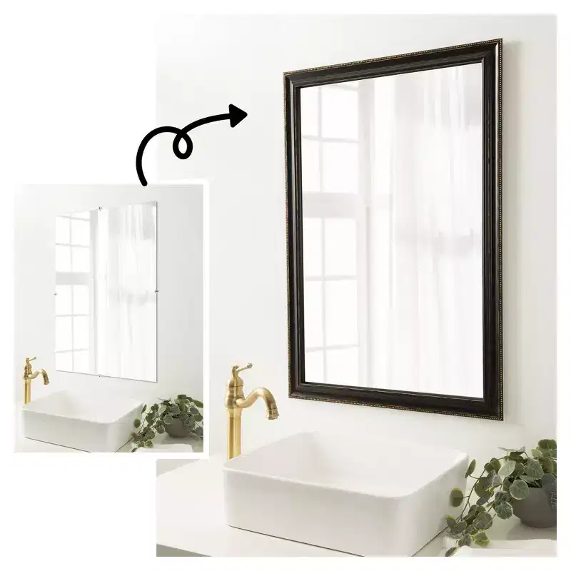Mirror Makeover Bathroom Mirror Frame Border Kit - Fully Assembled Peel and Stick Frame - Mirror NOT Included - Accent Bronze Narrow Trim