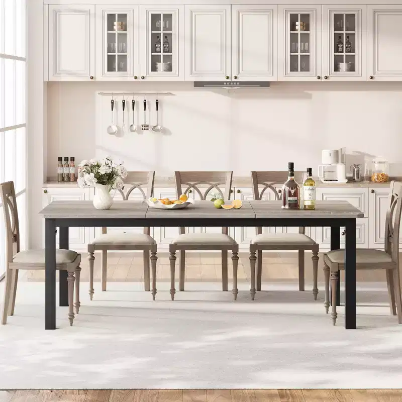 78.7'' Rectangular Dining Table for 6-8, Modern Kitchen and Dining Room Table with Metal Frame, Table Only - Gray