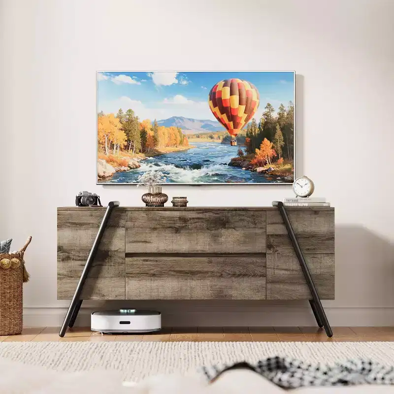 47 in TV Stand for 50-65 in TVs, Entertainment Center with 2 Drawers, Adjustable Shelves & U-Shaped Metal Legs, Modern Wooden TV Console
