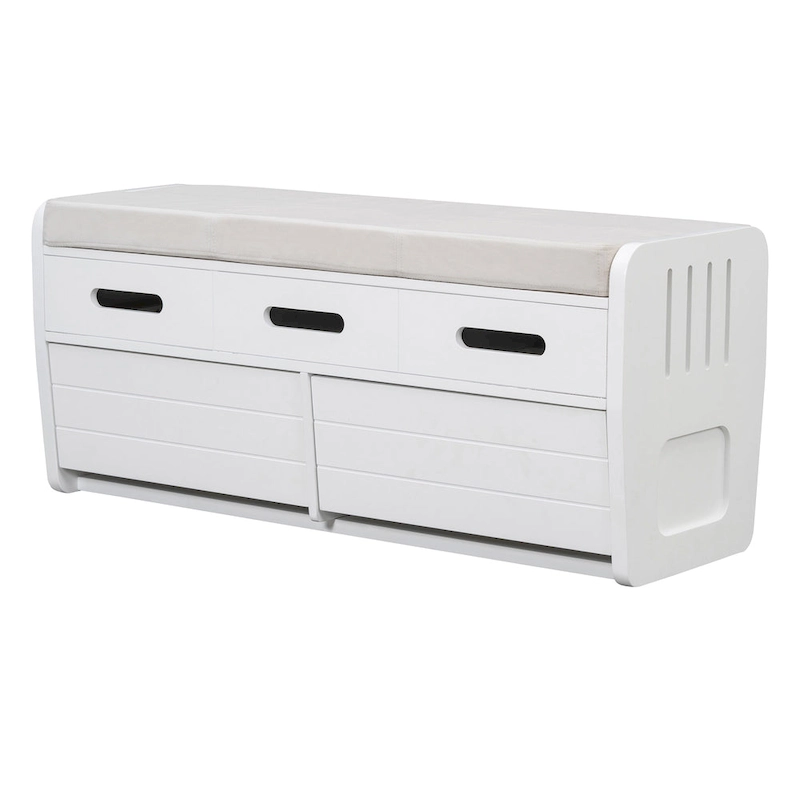 Rustic Storage Bench with 2 Drawers, Hidden Storage Space, and 3 False Drawers at the Top