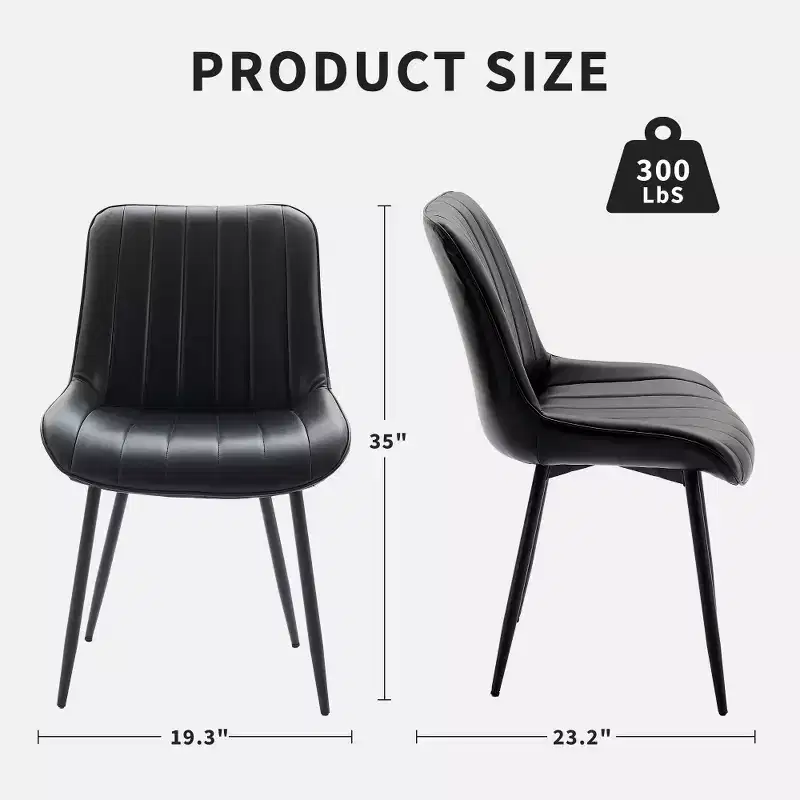 Dining Chairs Set of 2 Black Faux Leather for Kitchen Dining Room, Comfortable Mid Century Modern Chair with Metal Legs, Upholstered Side Chair