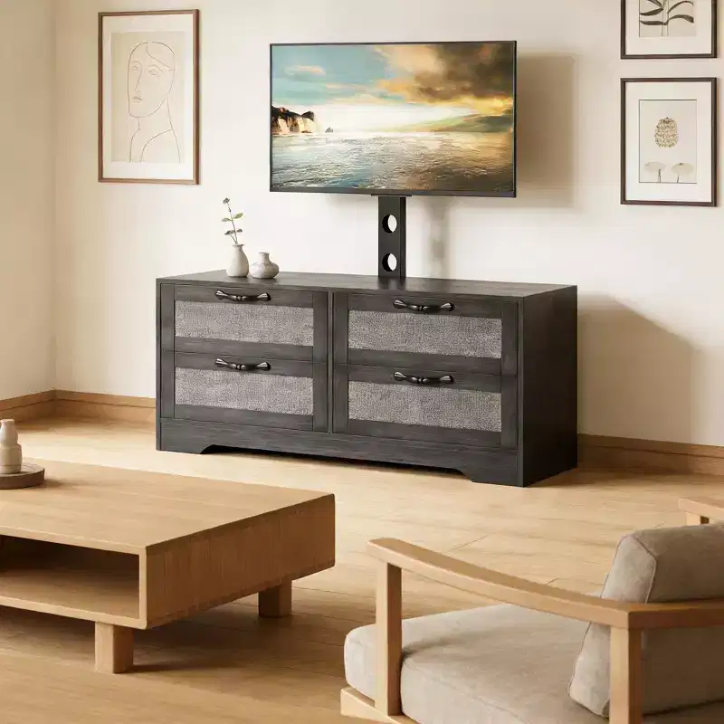 4 Drawer Dresser TV Stand with Mount for TVs Up to 70 Inch for Living Room, Bedroom